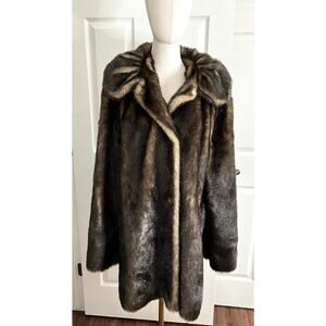 PAMELA MCCOY Brown Mink Faux Fur Mob Wife 80's Glamour Coat